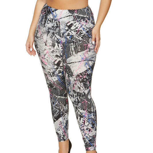 Plus Size Newspaper Graffiti Leggings
